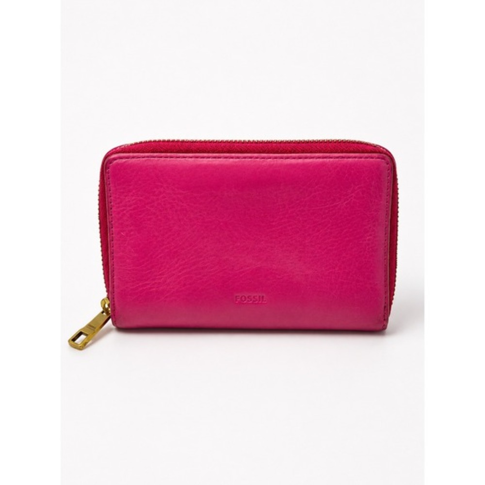 Fossil Logan Zip Around Leather Wallet‎ Hot Pink Barbiecore Minimalist